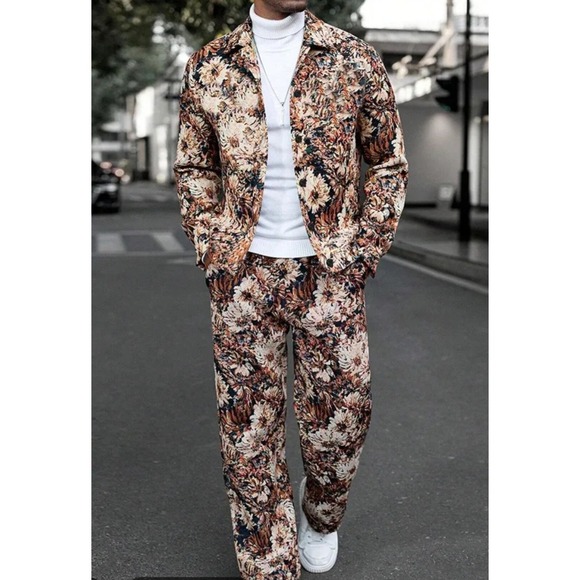C'estlavie Other - C'estlavie Men Floral Tapestry 2 Piece Set Trucker Jacket and‎ Matching Pants L